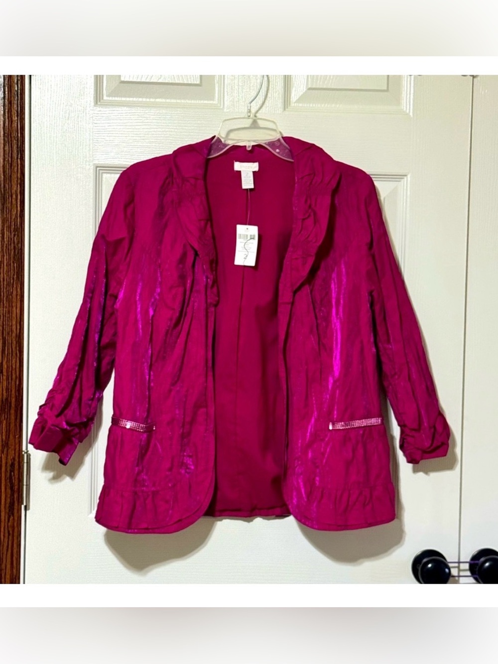 NWT Chicos Women's Shiny‎ Sophistication Magenta Pink Jacket size 2 (12/14)